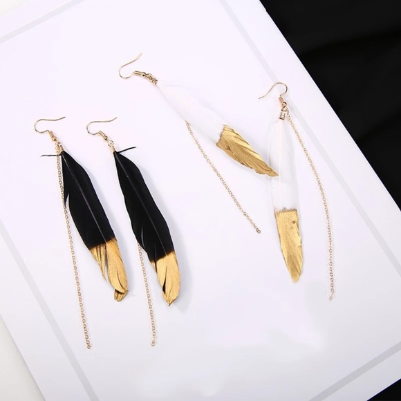 Gold Tip Feather Earrings - Picture 3 of 3